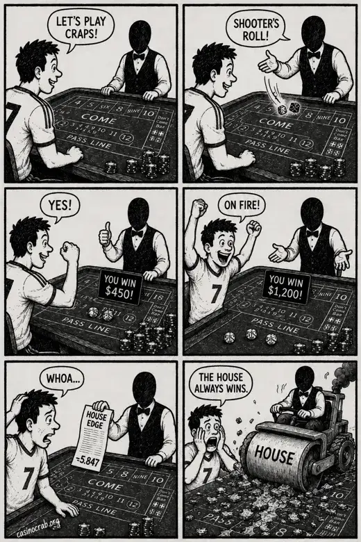 Comic illustration of a craps player in Canada
