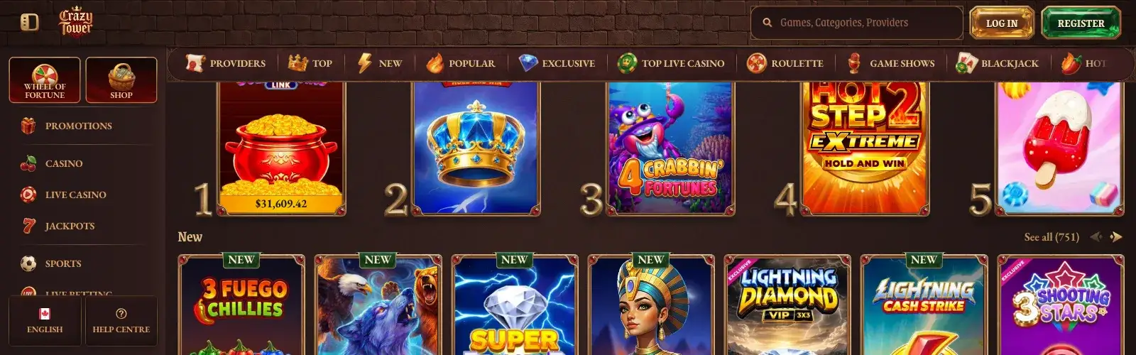 CrazyTower casino lobby