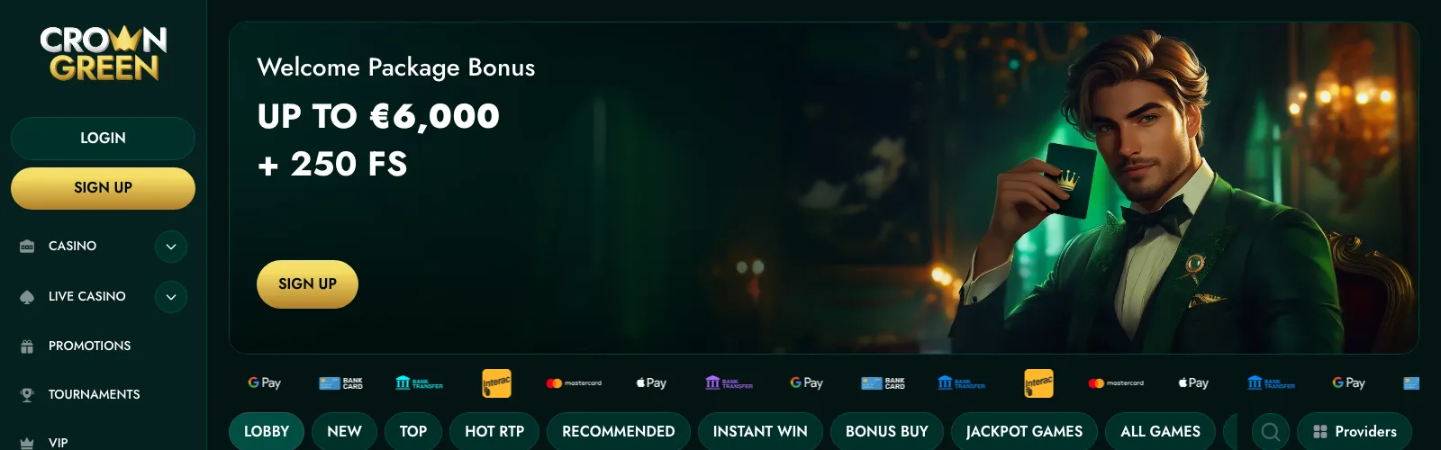 CrownGreen casino homepage