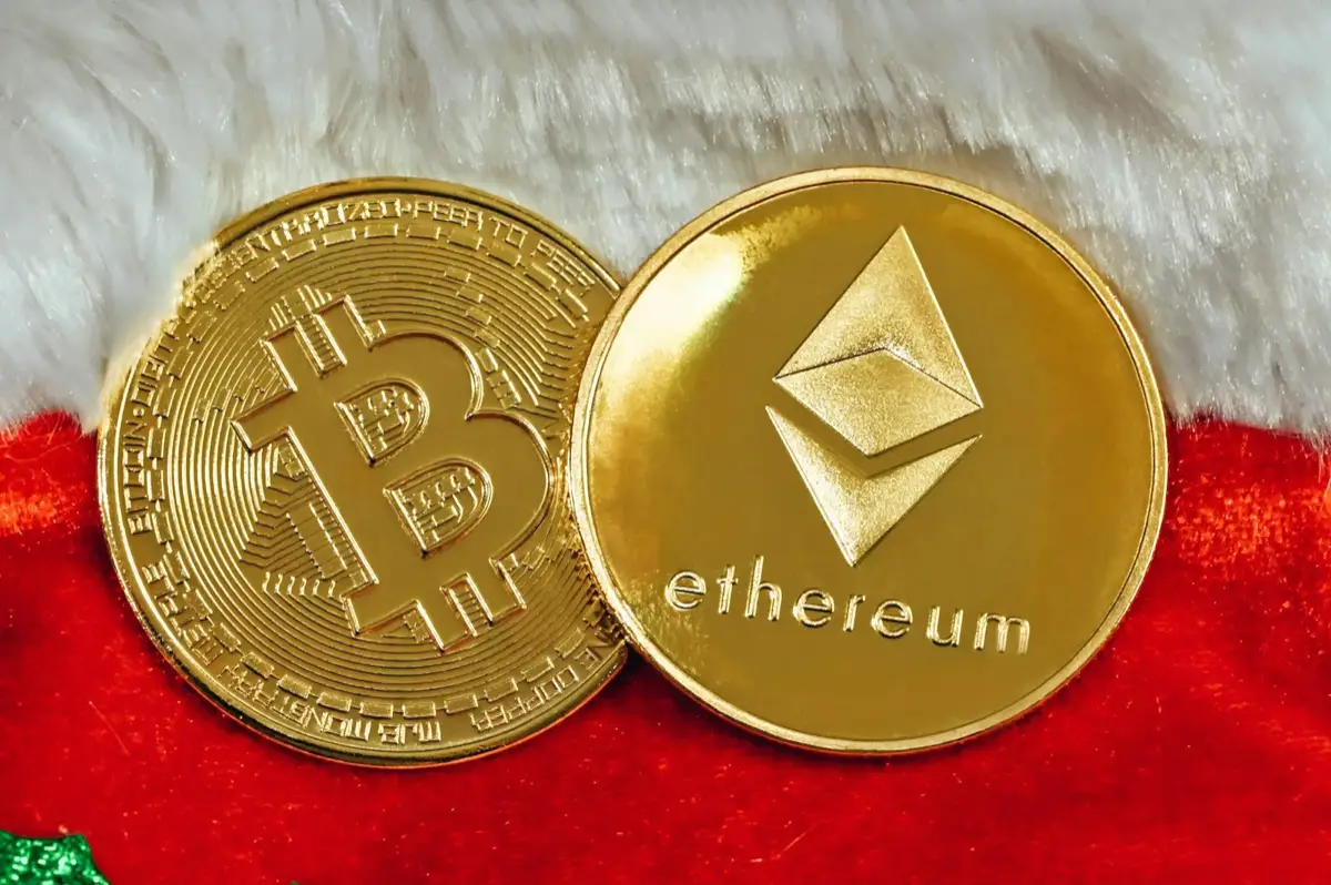 Ethereum and Bitcoin coins side by side