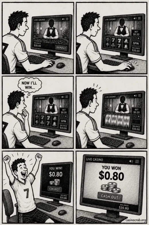 Comic illustration of a live dealer casino player in Canada