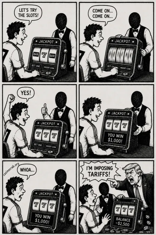 Comic illustration of a slots player in Canada