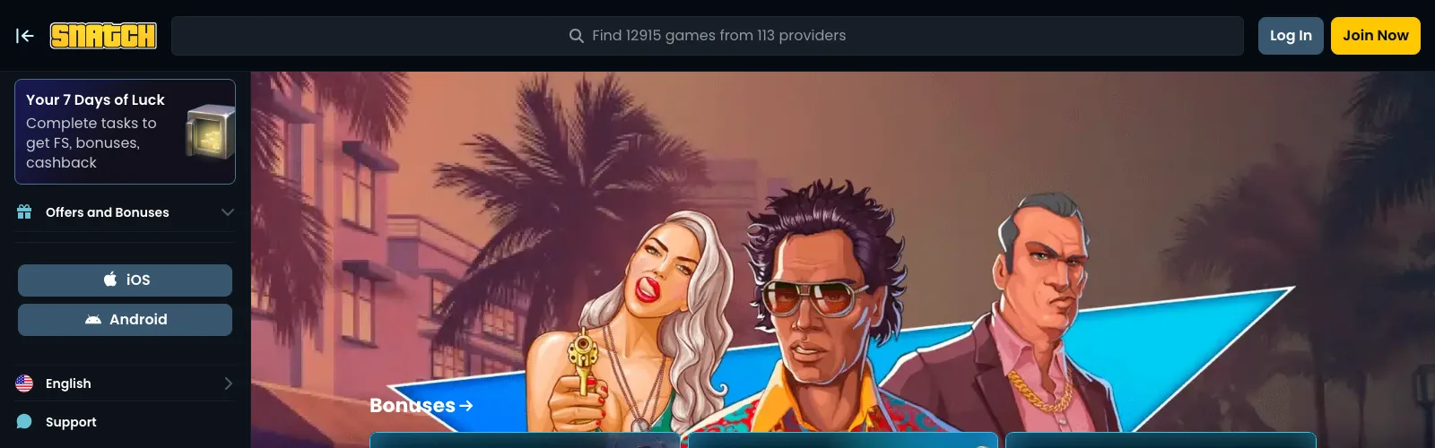 Snatch casino homepage